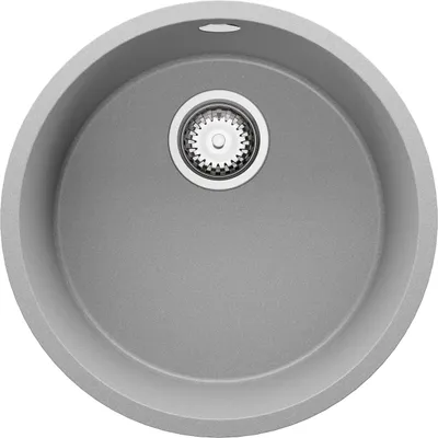 Produktbild von PRIMAGRAN Spülbecken Rund Grau 46x46cm, Granitspüle 1 Becken + Ablauf-Set, Küchenspüle ab 50er Unterschrank - Valletta Slim