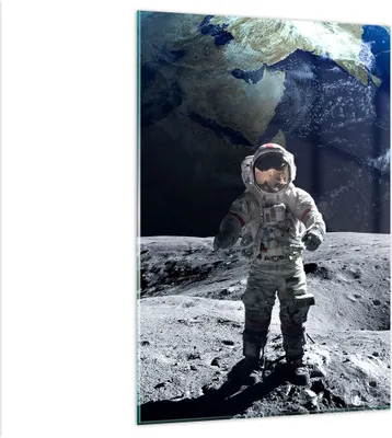Produktbild von Bilder auf glas - Einteilig - Astronaut Mond Erde Raum - 80x120cm - Glasbilder - Wandbilder - Bilder - zum Aufhängen bereit - Wanddekoration aus Glas - Glas Bilder - Wandbild auf Glas - GPA80x120-2864