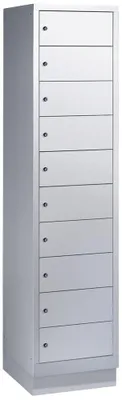 Produktbild von Laptopschrank, BxTxH 420x500x1800 mm, 10 Fächer, mit Sockel, RAL 7035 lichtgrau