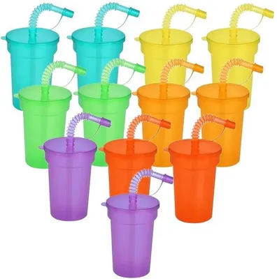 Zdjęcie produktu dla Plastikowe kubki imprezowe – w neonowych kolorach – idealne do mrożonej kawy i smoothie w domu i w podróży
