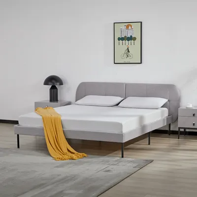 Immagine prodotto di Letto imbottito 'Porvoo' in legno di pino tessuto 160 x 200 cm grigio