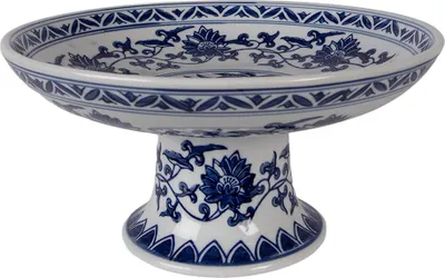 Obrázek produktu pro Clayre & Eef Talíř na dort na nožce Ø 26x13 cm Bílý modrý porcelán