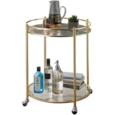 Produktbild von WOHNLING Servierwagen Gold Ø 57 cm Beistelltisch Teewagen Metall mit Rollen Küchenwagen mit Glasplatten Barwagen Rund 75 cm hoch Küchentrolley Modern