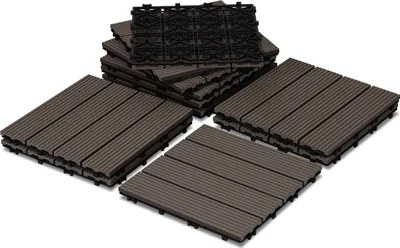 Produktbild von Hengda 30x30cm WPC Fliese Terrassenfliesen, 5qm Balkonfliesen Klickfliese, Dunkelbraun, 55 Stück