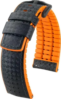 Immagine prodotto di Cinturino Hirsch Ayrton L Pelle di Vitello Nero e Arancione 22 mm