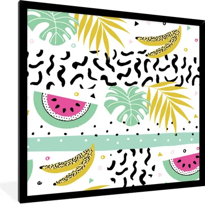 Produktbild von MuchoWow® Gerahmtes Poster Sommer - Obst - Muster 40x40 cm - Poster mit Schwarzem Bilderrahmen Wandposter Rahmen Foto Bilder - Mit Rahmen - Wanddekoration Schlafzimmer