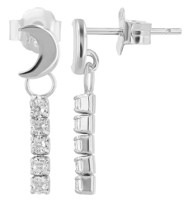 Produktbild von "Nevana" 925/- Echt Silber, Mond Ohrstecker mit Hänger, Zirkonia, rhodiniert