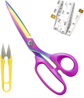 Imagen del producto de Juego de tijeras para tela, de 26 cm (10,2 pulgadas), de acero inoxidable, que incluye alicates de corte en forma de U y una cinta métrica, ideal para costura