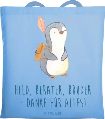 Produktbild von Mr. & Mrs. Panda totebag Held Bruder - Sky Blue - Geschenk, Aufmerksamkeit, Bedanken, handgefertigt, Laptoptasche, Einkaufstasche, dokumententasche, Unterstützung, Liebe