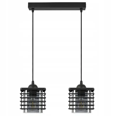 Produktbild von Luxolar Led Pendelleuchte 2 flammig Drahtabdeckung und Glasschirm E27 60W - Deckenlampe wohnzimmer, Schwarz Metal