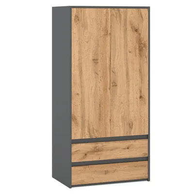 Produktbild von STIV Möbel | Kleiderschrank Grau Matt/Eiche Wotan 90x50x180 cm | 2 Türen & 2 Schubladen | Modern & Holzoptik