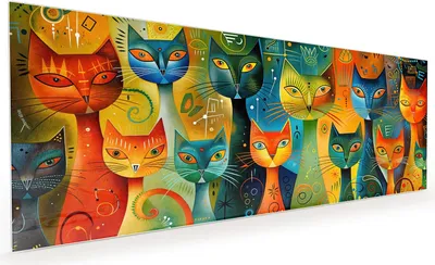 Produktbild von Küchenrückwand Spritzschutz Glas mit Motiv Bunte Katzenkunst 40 x 40 cm