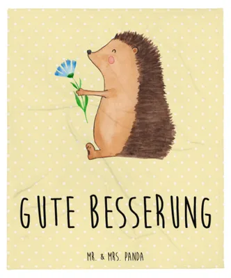 Produktbild von Mr. & Mrs. Panda Decke Igel Blumen - Gelb Pastell - Geschenk, Winterdecke, Gute Besserung, Bettüberwurf, Besuch, Lustige Sprüche, Krankheit, Genesungswünsche, Bettdecke