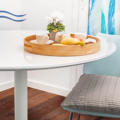 Produktbild von Tischfolie Tischschutz PVC Helltransparent Tischdecke 2mm Rund Kante abgeschrägt V-Kante 45° Größe 80cm