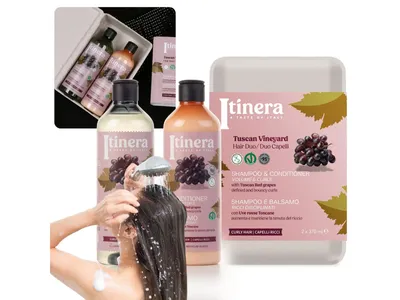 Obrázek produktu pro ITINERA Kosmetická sada: šampon + kondicionér pro kudrnaté vlasy s toskánskými červenými hrozny 2x370ml
