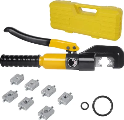 Image de Pince à sertir hydraulique manuelle - Pince à sertir pour cosses de câble 8 t - Plage de sertissage 4–70 mm² - Outil pour câbles haute tension - Jaune