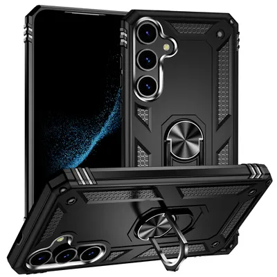 Immagine prodotto di Custodia per Samsung Galaxy S25 FE a doppio strato robusta, protezione militare con supporto ad anello e supporto nero