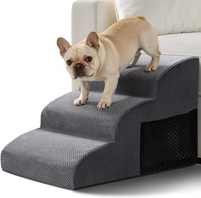 Produktbild von Hundetreppe, 3-stufige Haustiertreppe, Katzentreppe, Rutschfeste Haustierrampe, 40cm Hoch, Abnehmbar und waschbar, für Bett & Sofa