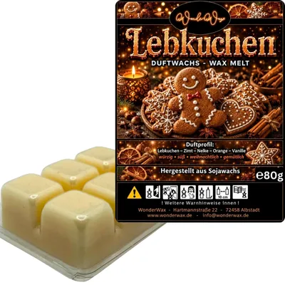 Produktbild von WonderWax Duftwachs Wax Melts für Duftlampe, 6 Würfel Duftmelt Wachsmelt Sojawachs Duftwachs Würfel für Raumdüfte, Wachs Duftöl Winter Indoor Schmelzen für Aromalampe Lebkuchen