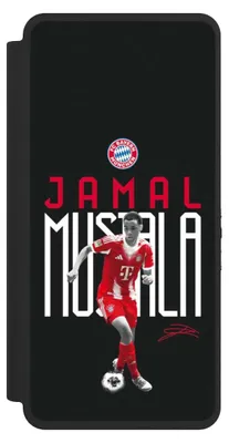 Produktbild von NIVOCASE Klapphülle für Samsung Galaxy S26 Ultra  Handyhülle aus Kunst Leder NIVOflip schwarz FC Bayern München Offizielles Lizenzprodukt Jamal Musiala