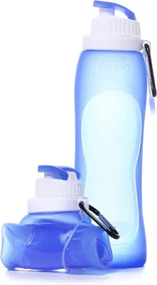 Obrázok produktu pre Silikónová fľaša na vodu – fľaša s odklápacím viečkom – 500 ml – modrá