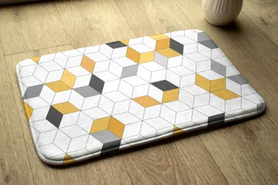 Produktbild von Badteppich Saugfähige - Badezimmer Teppich - Rutschfester Badvorleger Badematte - 75x45 cm - Geometrische Würfel