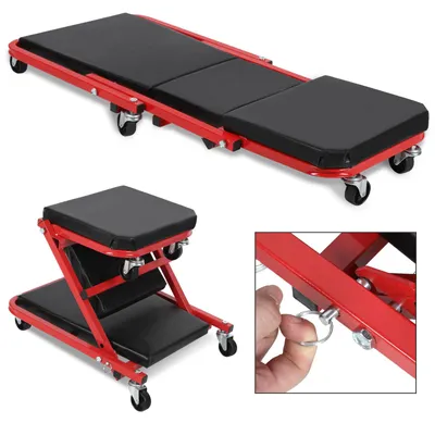 Obrázok produktu pre ISOISL Montážny vozík pre automobily 2 v 1, valec do dielne a stolička do dielne, 91 x 41 cm, 6 otočných koliesok, nosnosť do 150 kg, čierno-červená farba