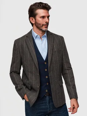 Produktbild von OMBRE Blazer Regular Fit mit V-Ausschnitt und klassischen Klappen M166 dark grey S