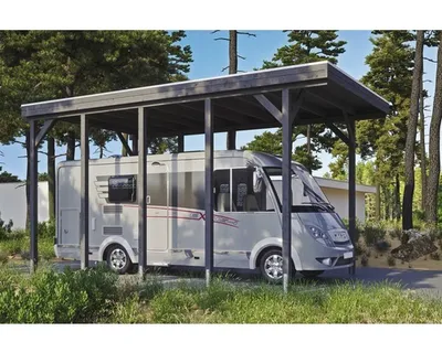 Produktbild von Einzelcarport SKAN HOLZ Friesland Caravan inkl. Aluminium-Dachplatten und H-Pfostenanker 397 x 708 cm grau