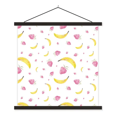 Obrázek produktu pro MuchoWow® Textilní plakát - Banán - Jahoda - Bílá - Design - 40x40cm - S černými lamelami