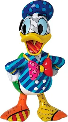 A colorful figurine of Donald Duck in a stylized, artistic manner.