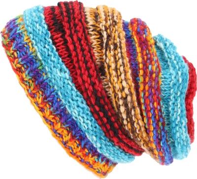 Produktbild von Wollmütze aus Nepal, Handgestrickte Mütze, Dreadlock Strickmütze, Lange Beanie - Bunt, Uni, Mehrfarbig, Wolle, Mützen