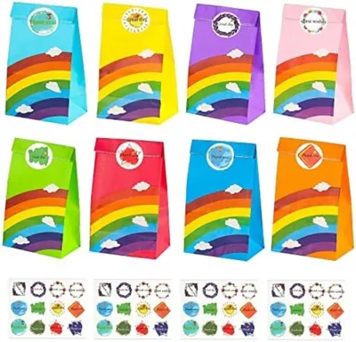 Produktbild von PolkaHome® Papier-Geschenktüten, 40 bunte Feiertüten mit 48 Stickern, 15x8x24 cm