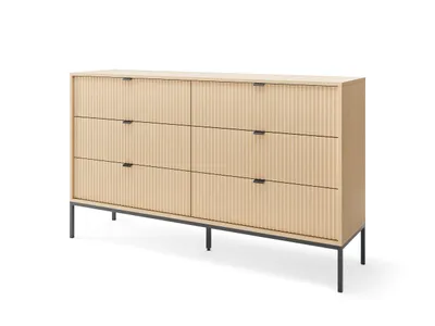 Zdjęcie produktu dla Komoda NOVUM, dąb Vicenza, 154 × 91 × 39 cm – Komoda z 6 szufladami i czarną metalową konstrukcją