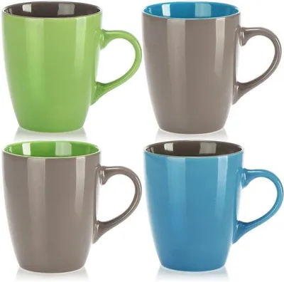 Zdjęcie produktu dla Ceramiczne kubki do kawy – zestaw 4 sztuk – szary, niebieski, zielony