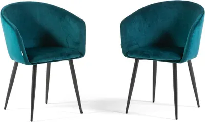 Immagine prodotto di Set di 2 sedie da interno in velluto con gambe in metallo, dal design elegante e avvolgente per cucina, sala da pranzo, ufficio, ristoranti e bar - ELLEN - Petrolio/Grigio scuro