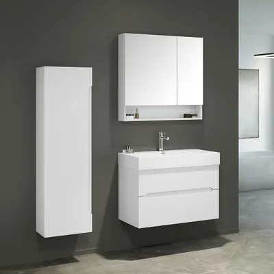 Obrázek produktu pro Orka | Koupelnový nábytek Malta - 80 cm - Bílá - Elegantní design - Se zrcadlem a umyvadlem - Tiché zavírání