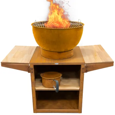 Obrázok produktu pre HEAT Outdoor Living Misa na oheň Kjok Rust - vonkajšia kuchyňa s planchou a grilom - miska na oheň na vonkajšie použitie