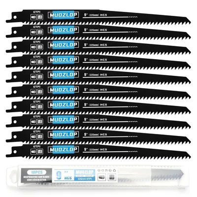 Immagine prodotto di Set di lame per seghetto alternativo, 10 pezzi, 225 mm, 6 denti per pollice, per legno, compatibili con seghetti alternativi standard
