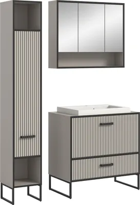 Produktbild von Bagno Badmöbelset 3 Teile inkl. Waschbecken hellgrau, cremefarben.
