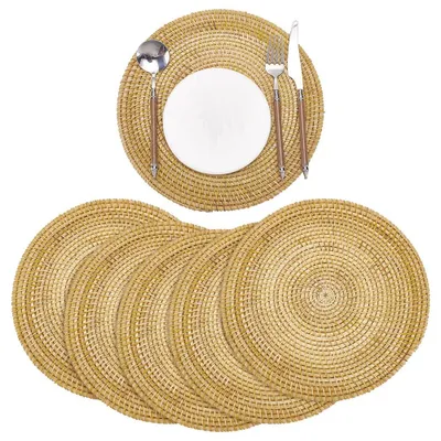 6 runde Rotan-Platzsets 30 cm handgeflochten für Esstisch