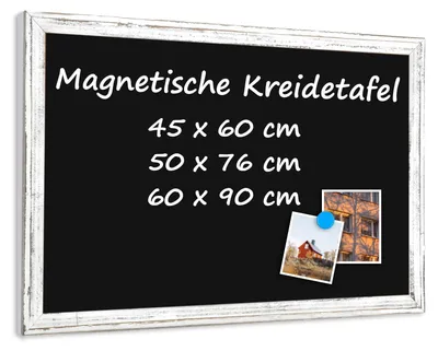 Produktbild von Kreidetafel magnetisch, 60x90 cm, weißes Holzrahmen, für Notizen