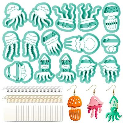 Productafbeelding van Kwallen-uitsteekvormen - Set van 15 stuks voor polymeerklei - geschikt voor sieraden maken en knutselen - in verschillende kleuren