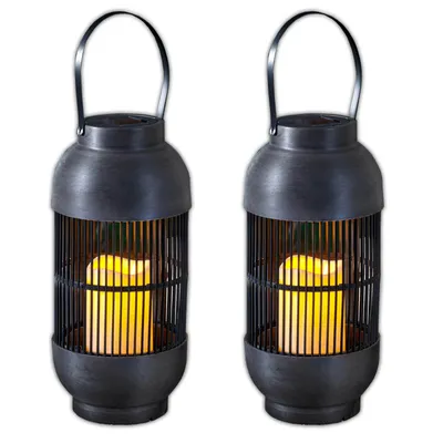 Produktbild von 2x LED Solar Laterne mit flackernder LED Kerze Solarlaterne Wetterfest Hängelampe Dekolampe Solarleuchte Solarlampe