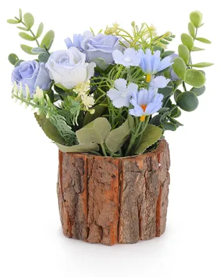 Kunstblumen im Topf, hellblau, 18 cm, Seide, für Dekoration