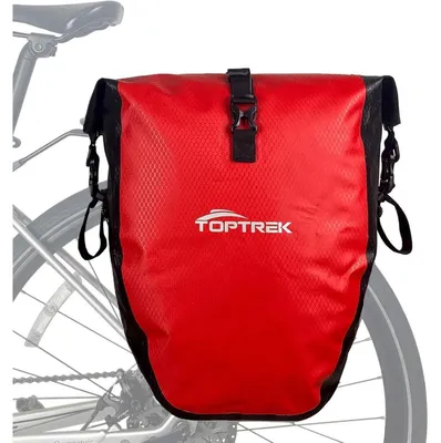 Productafbeelding van Fietszak voor bagagedrager, waterdicht, 23-28 liter, rood/zwart, met reflectoren