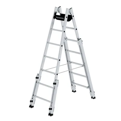 Produktbild von MUNK Aluminium Stehleiter, treppengängig, mit 4 Holmverlängerungen 2x7 Sprossen