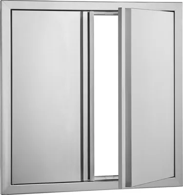 Immagine prodotto di SucceBuy porta di accesso al barbecue, 610 x 610 mm, doppia porta da incasso in acciaio inox, cucina esterna e isola barbecue, porta verticale a parete con maniglie a scomparsa, per postazione barbecue