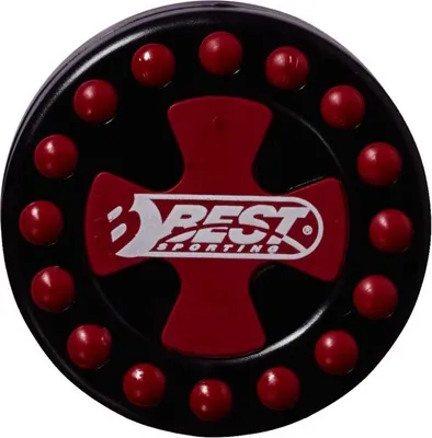 Produktbild von Hockey-Puck aus schlagfestem Kunststoff, 7,5 cm, schwarz mit rotem Motiv