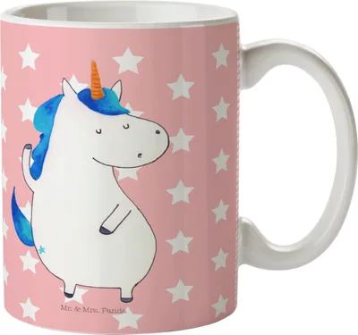 Produktbild von Mr. & Mrs. Panda Pott Einhorn Mann - Rot Pastell - Geschenk, Campingbecher, Haferl, Plastikbecher, Einhörner, Trinklernbecher, BFF, Unicorn, Freundin, Kinderbecher, Deko